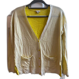 GAP Light Yellow Knit Cotton V-Neck Cardigan